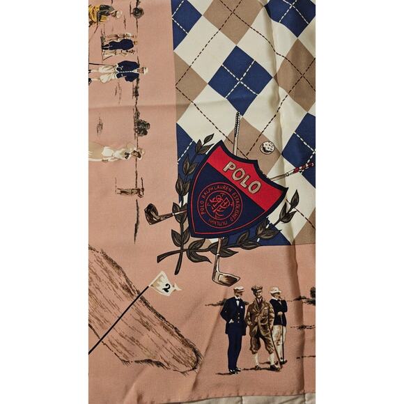 Vintage Polo Ralph Lauren silk scarf with Golf motif Argyle Pattern 36 square - Picture 5 of 5